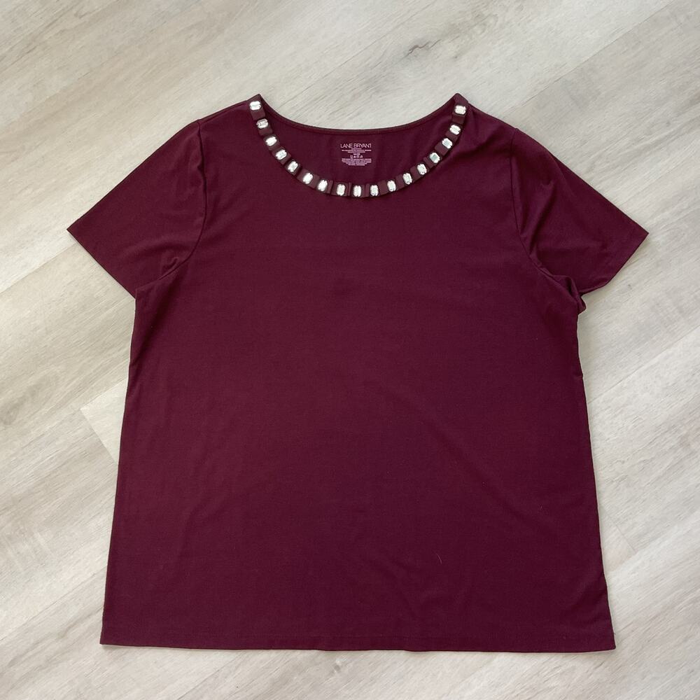 Lane Bryant Basic Tee Jewel and Ribbon Embellished collar 18/20